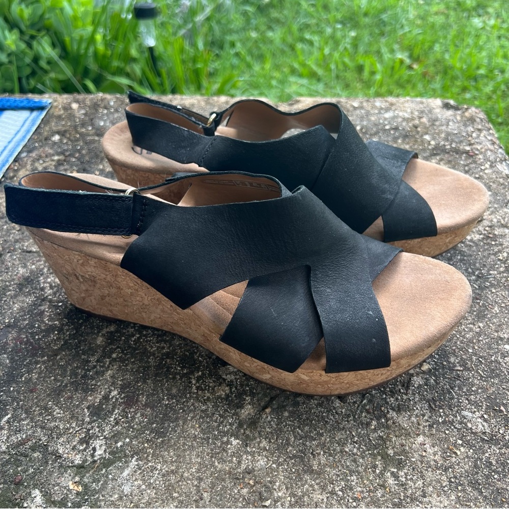 Clarks Black Wedge Sandals